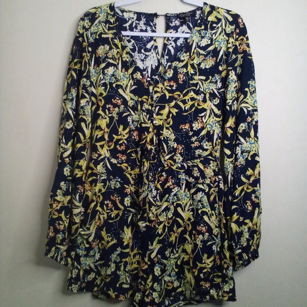 Jessica Simpson Romper Women S Shorts Long Sleeve Feminine Floral Blue Yellow